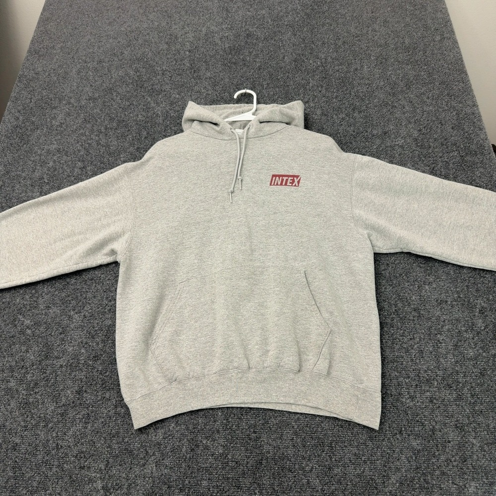 Champion Hoodie Mens M Grey Cotton Polyester Intex Logo Graphic Streetwear